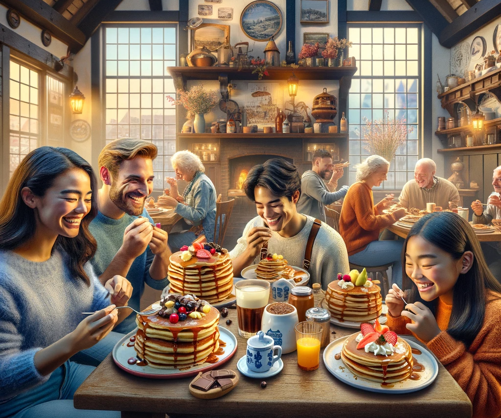 A delightful image showcasing people enjoying the 'best pancakes in the Netherlands.